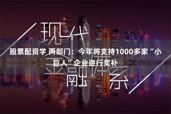 股票配资学 两部门：今年将支持1000多家“小巨人”企业进行奖补